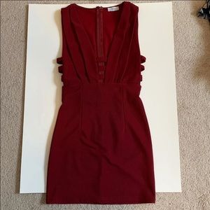 maroon body con dress